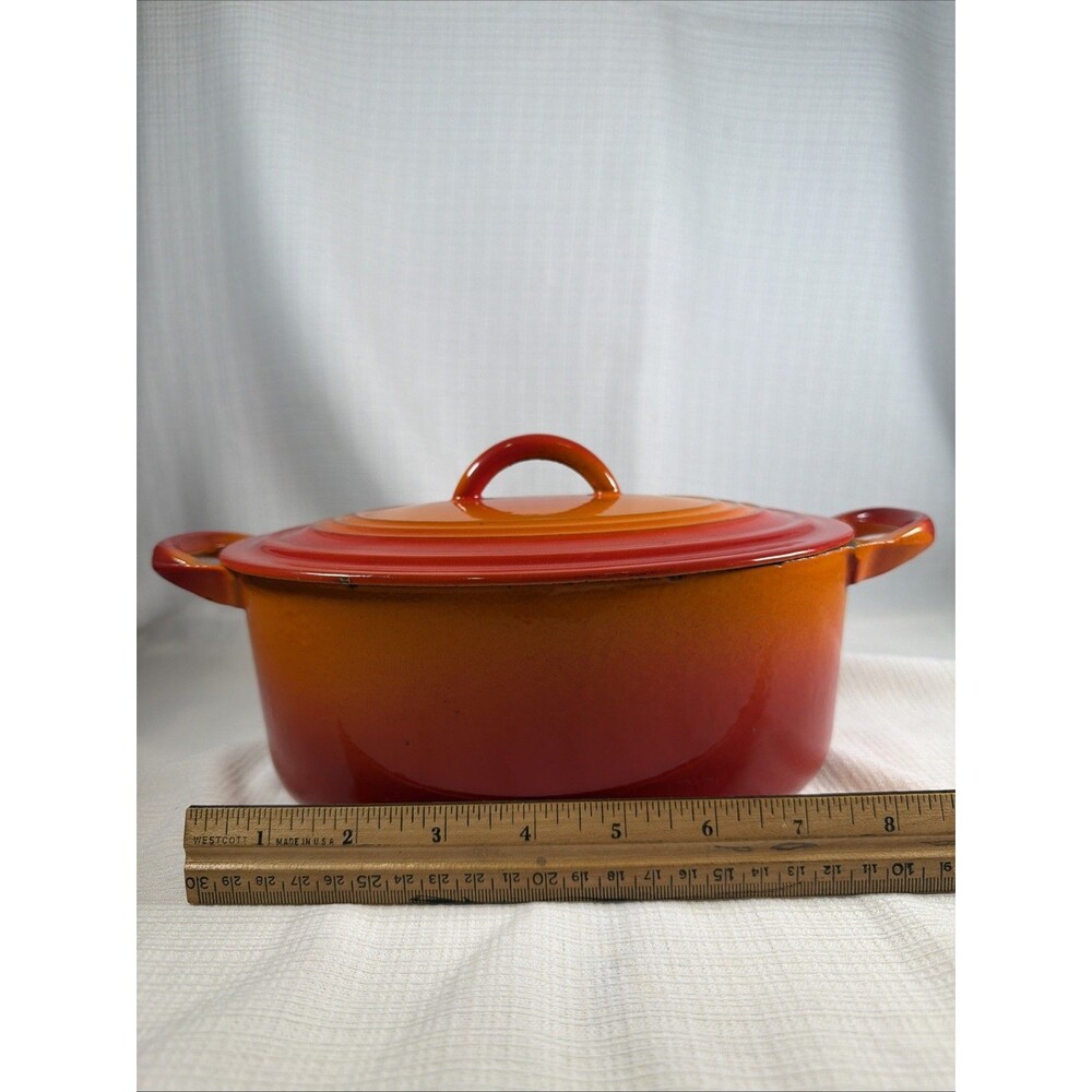 Vintage Le Creuset #4 Oval Dutch Oven 1 Qt Flame Orange Cast Iron France